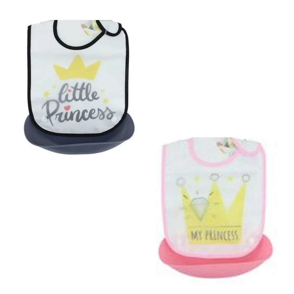 Trade Shop - Bavetta Bavaglino Bambini Design Corona Scritta Con Tasca Raccoglipappa Staccabile 31222 -