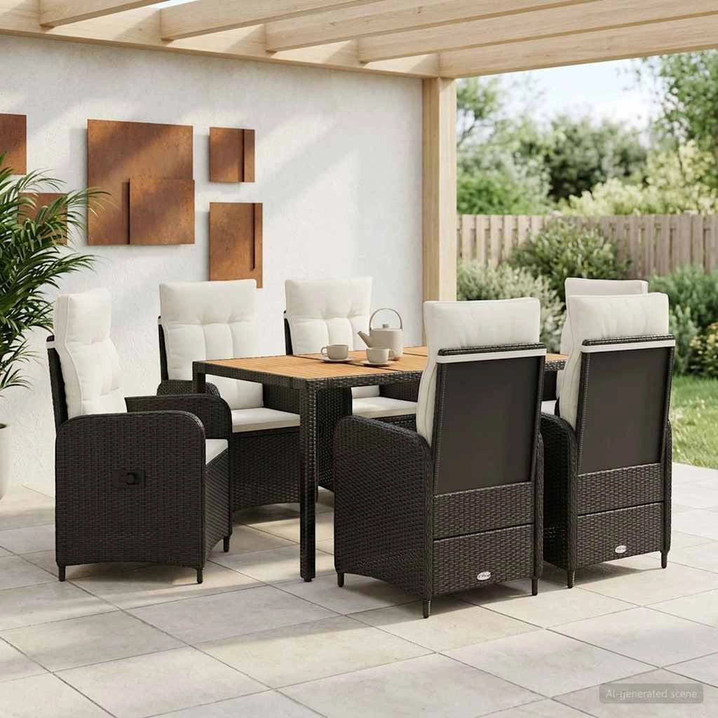 Set da pranzo per esterni 7 pz Nero e Bianco Crema 3422271