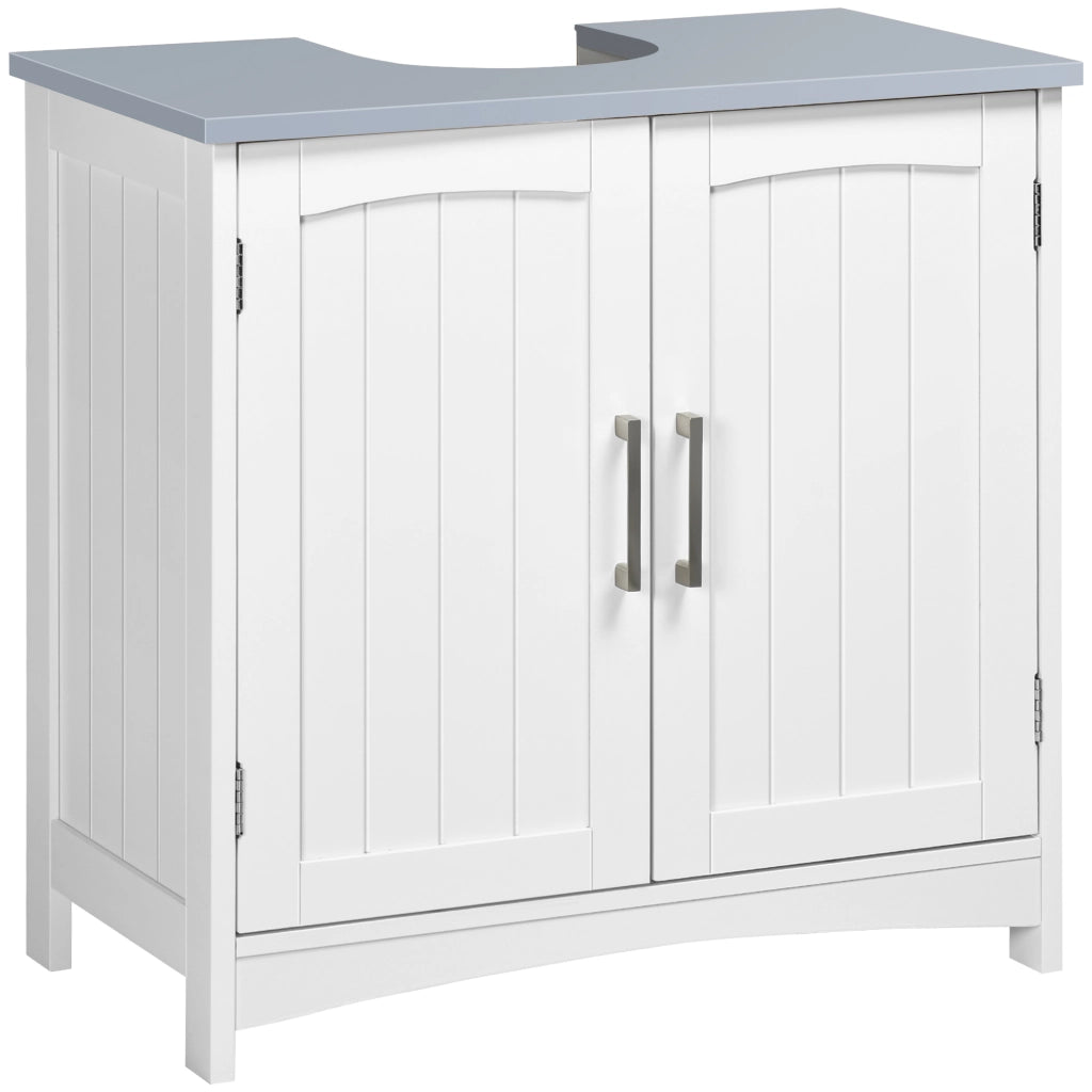 Mobile Bagno Sottolavabo per Lavabo a Colonna con 2 Ante e Ripiani Regolabili in MDF Bianco Salvaspazio