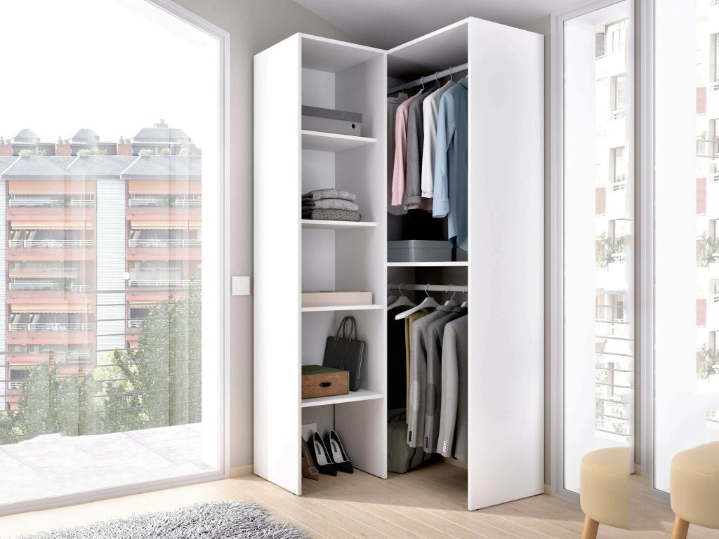 Guardaroba Arpagone, Struttura per cabina armadio angolare, Mobile appendiabiti aperto ad angolo, 79x88h186 cm, Bianco