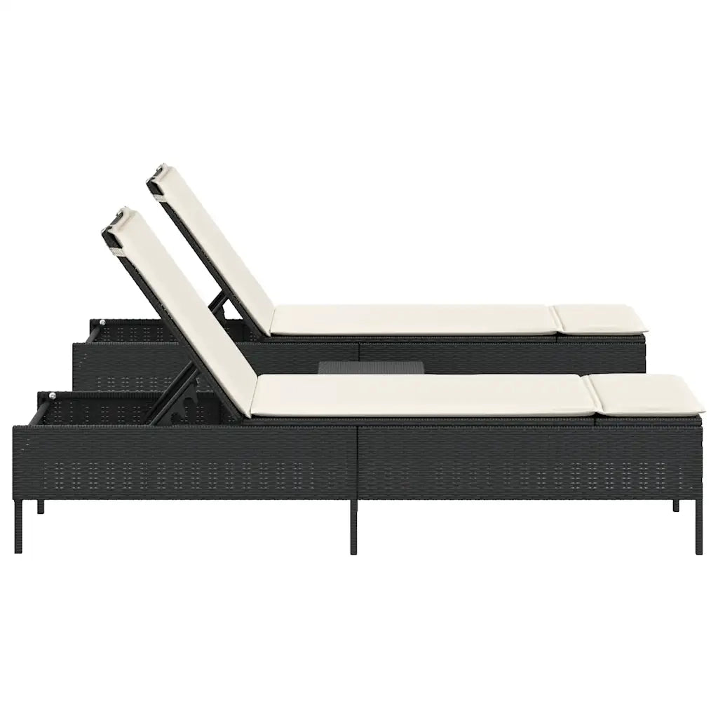Set Lettini Prendisole con Cuscini 3pz Nero in Polyrattan 3284263
