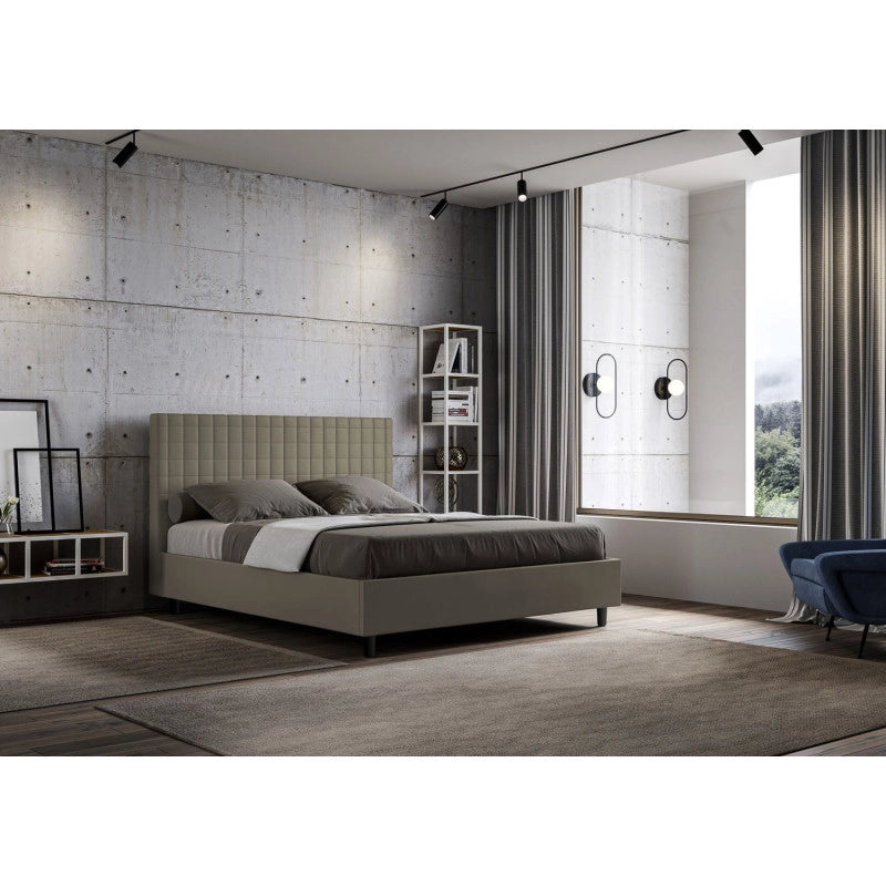 Letto imbottito Letto Matrimoniale alla Francese 150x200 cm Sunny - Similpelle,Senza rete,Cappuccino