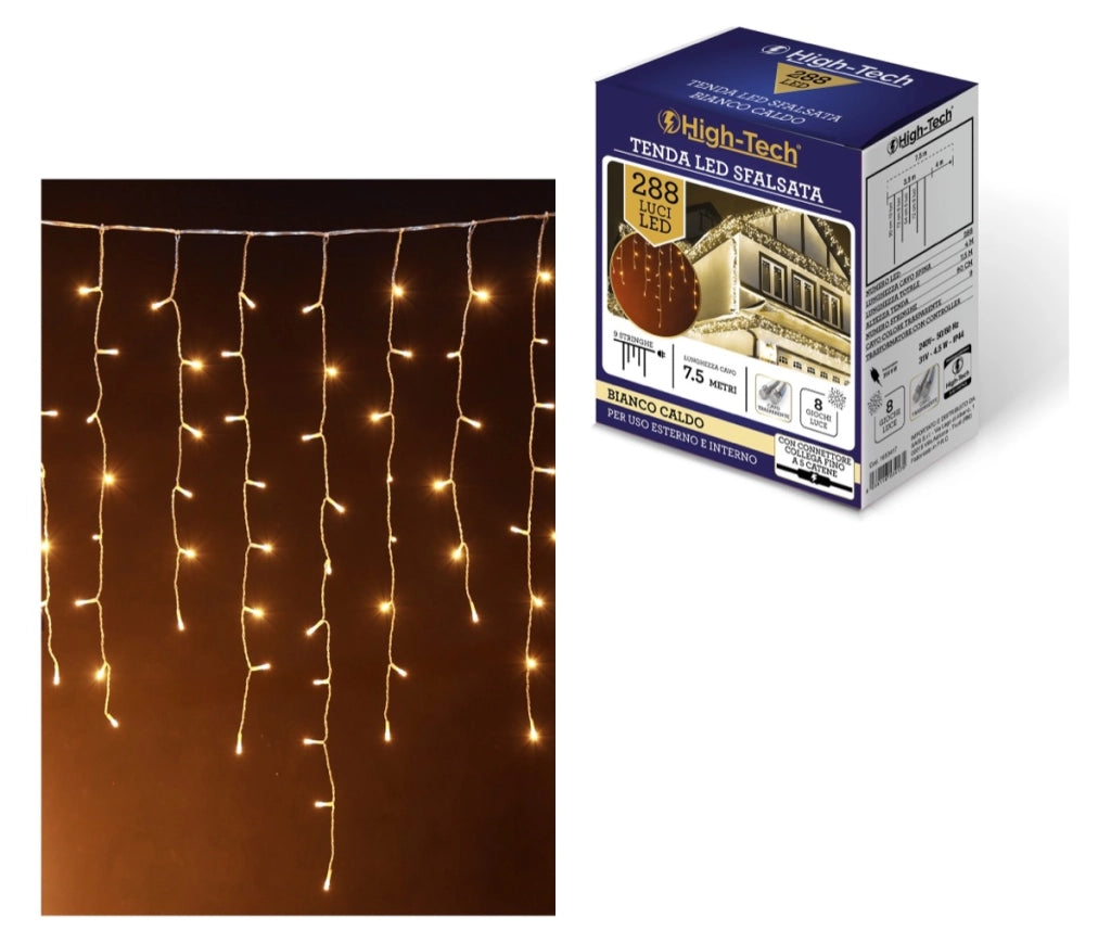 HIGH-TECH TENDA A CADUTA SFALSATA CON 288 LUCI LED IN COLORE BIANCO CALDO OKX