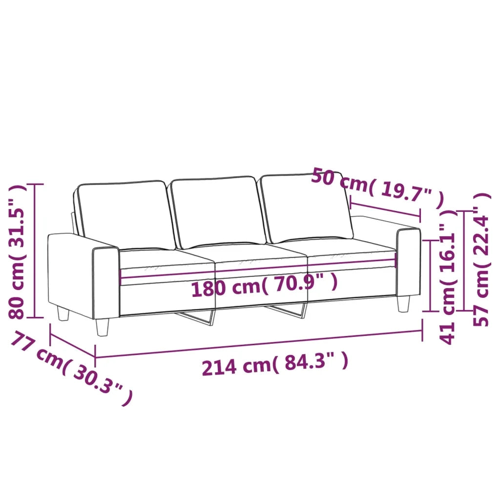 Divano a 3 Posti Nero 180 cm in Tessuto 359403