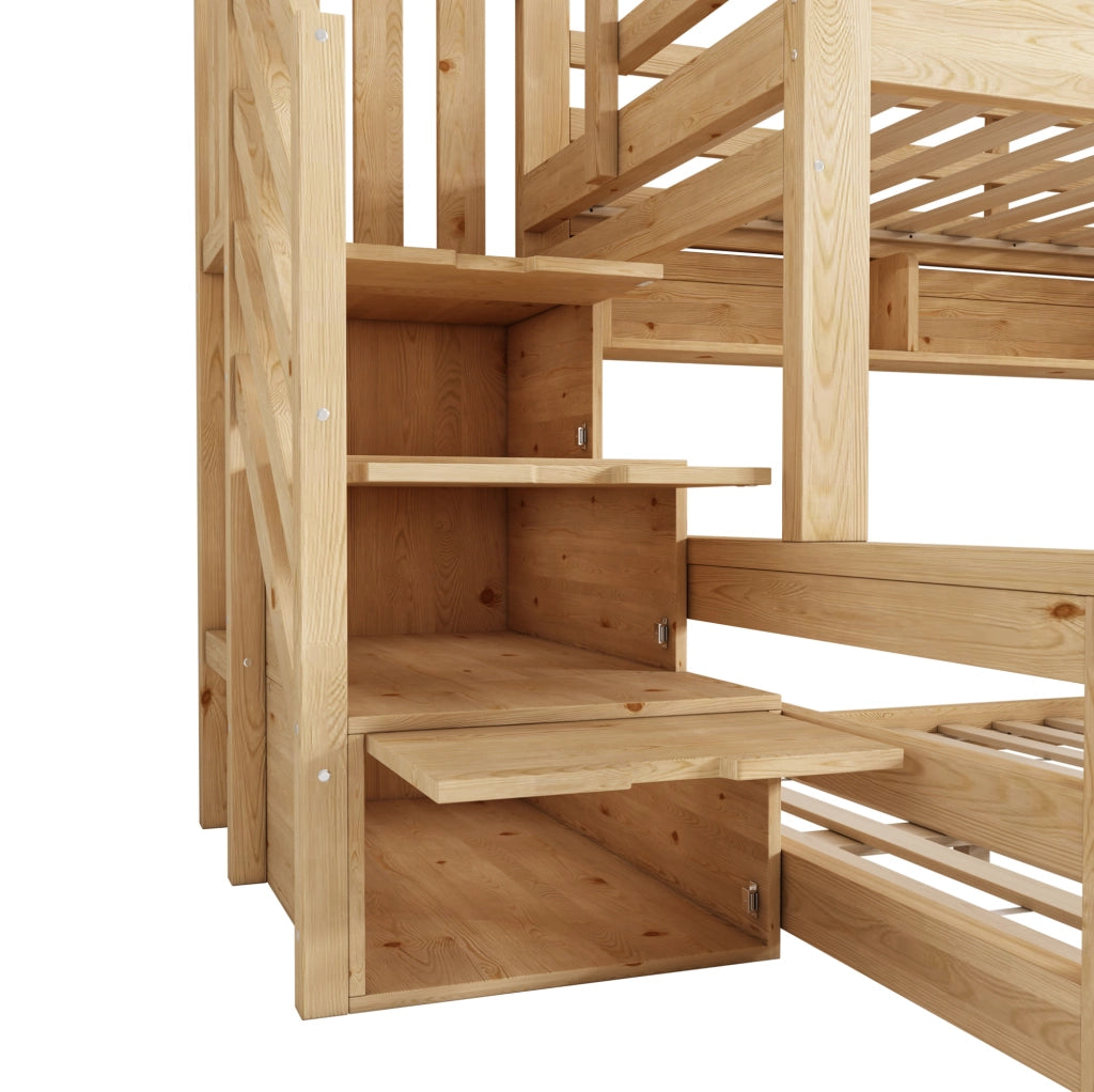 Letto a castello in legno 90x200/140x200 con scala contenitore e ripiani
