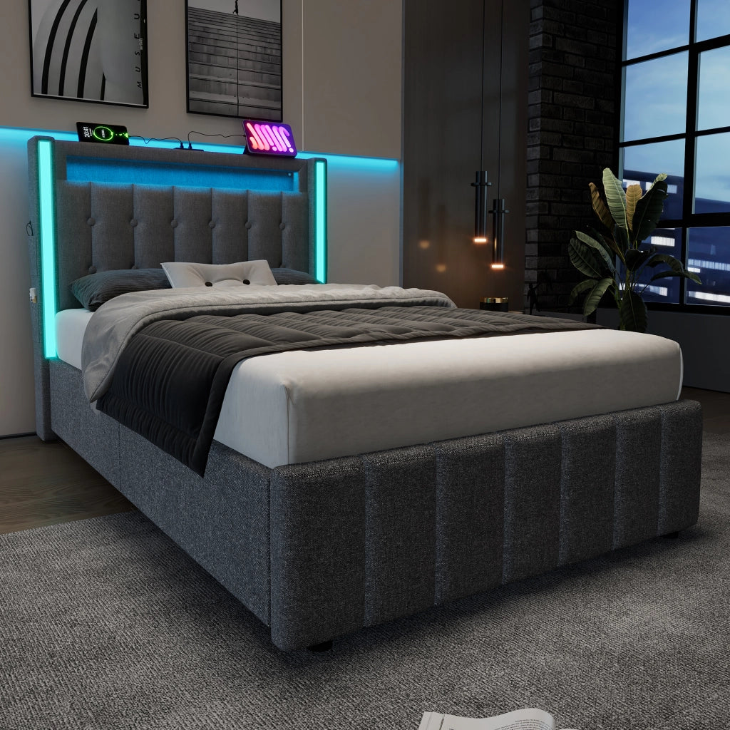Letto singolo 90x200 grigio con due cassetti