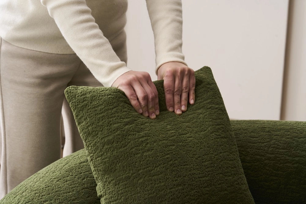 Divano 2 posti con cuscini ¨C Minimal ¨C Verde tessuto imbottito