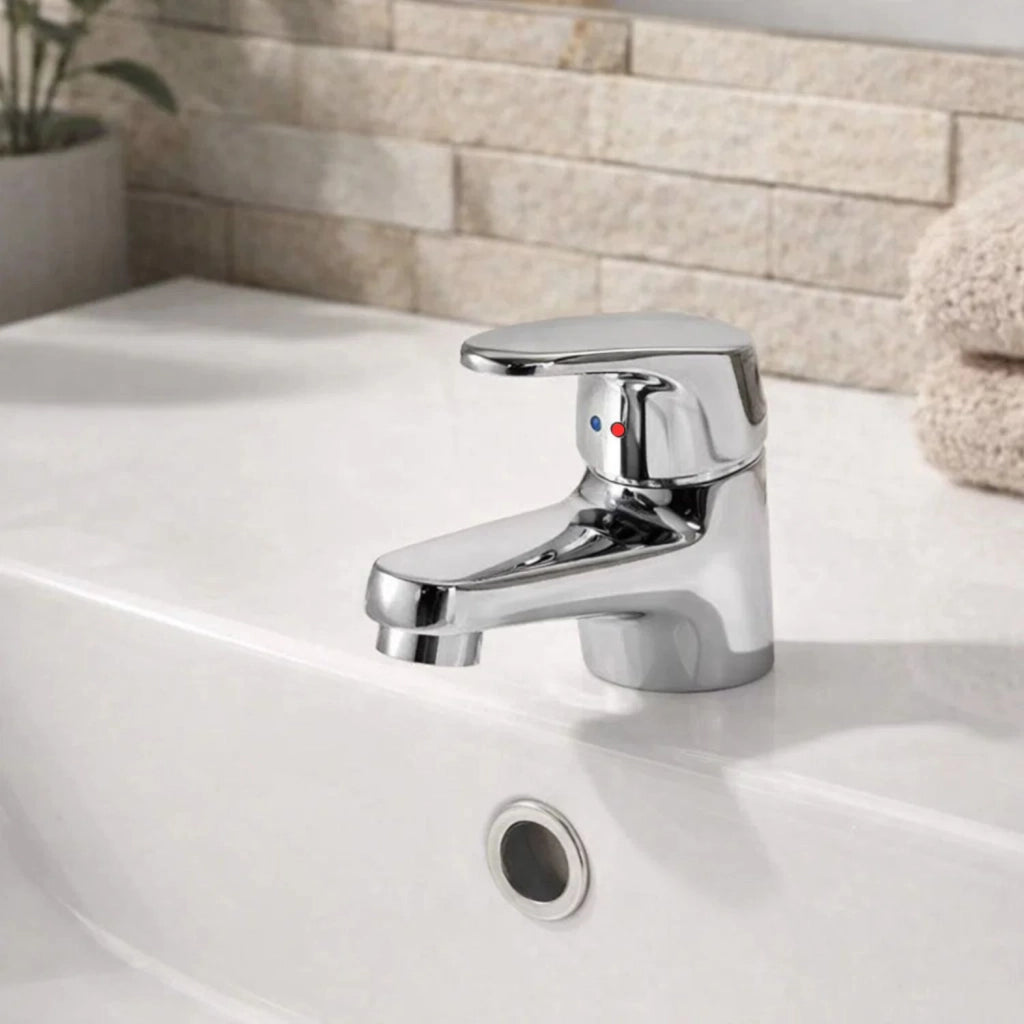 Miscelatore rubinetto europa per lavabo in ottone colore cromato con piletta