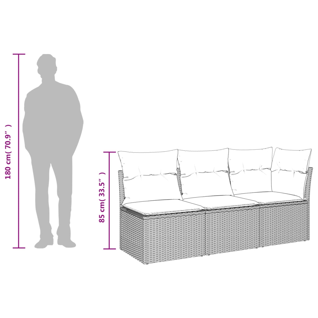Divano da Giardino con Cuscini 3 Posti Grigio in Polyrattan 366165