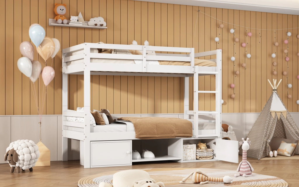 LETTO A CASTELLO 90x200 cm Bianco in Legno massello e MDF divisibile