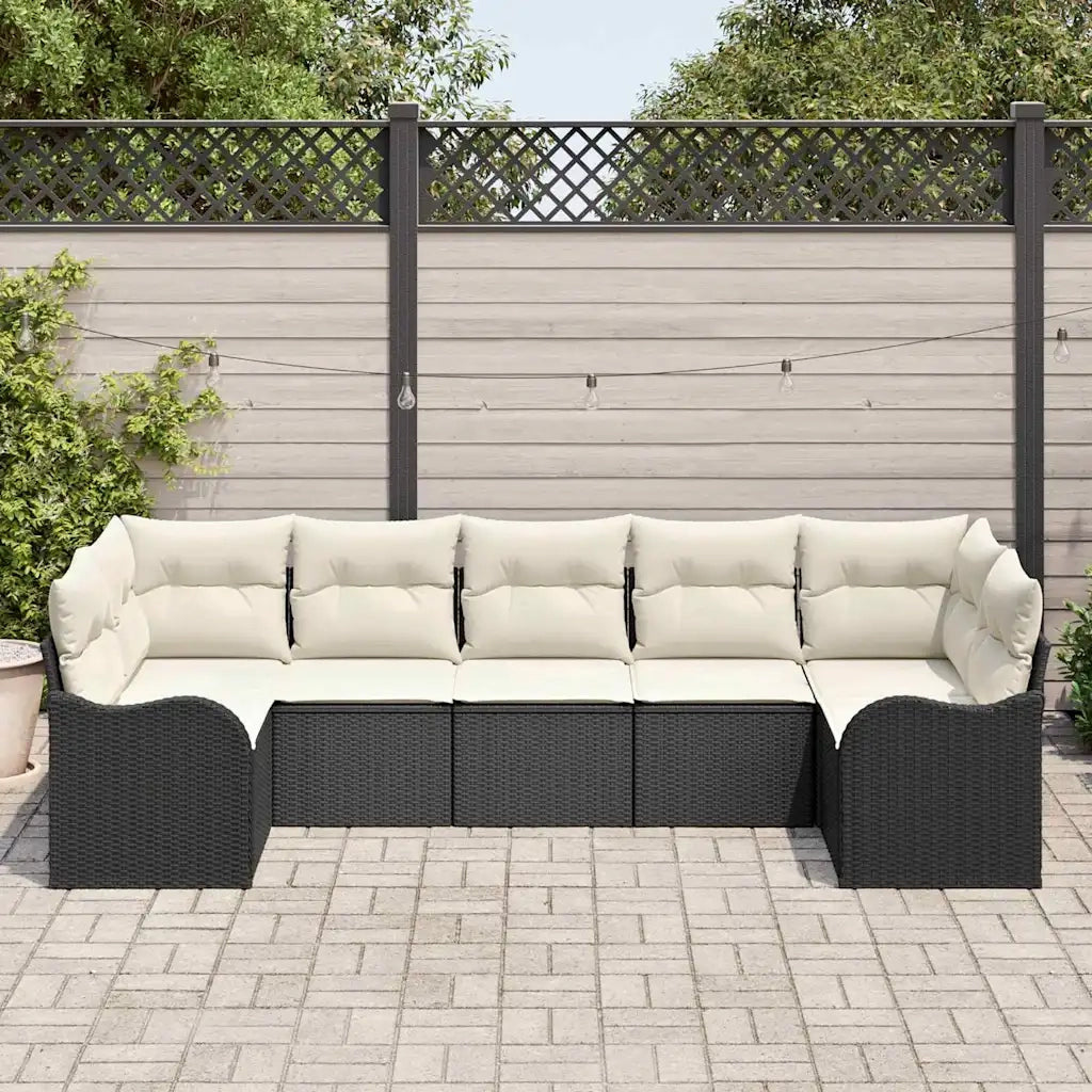 Set Divano da Giardino 7 pcs Nero e bianco Poly Rattan