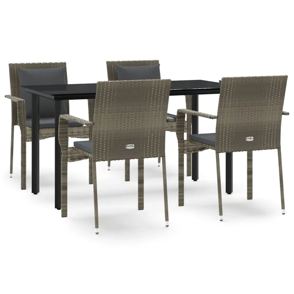 Set da Pranzo Giardino 5pz | Set Salotto da Giardino Nero e Grigio con Cuscini Polyrattan