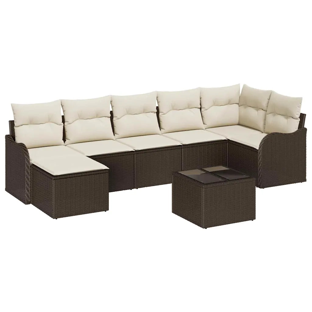 Set Divano da Giardino 8 pcs Marrone e bianco Poly Rattan