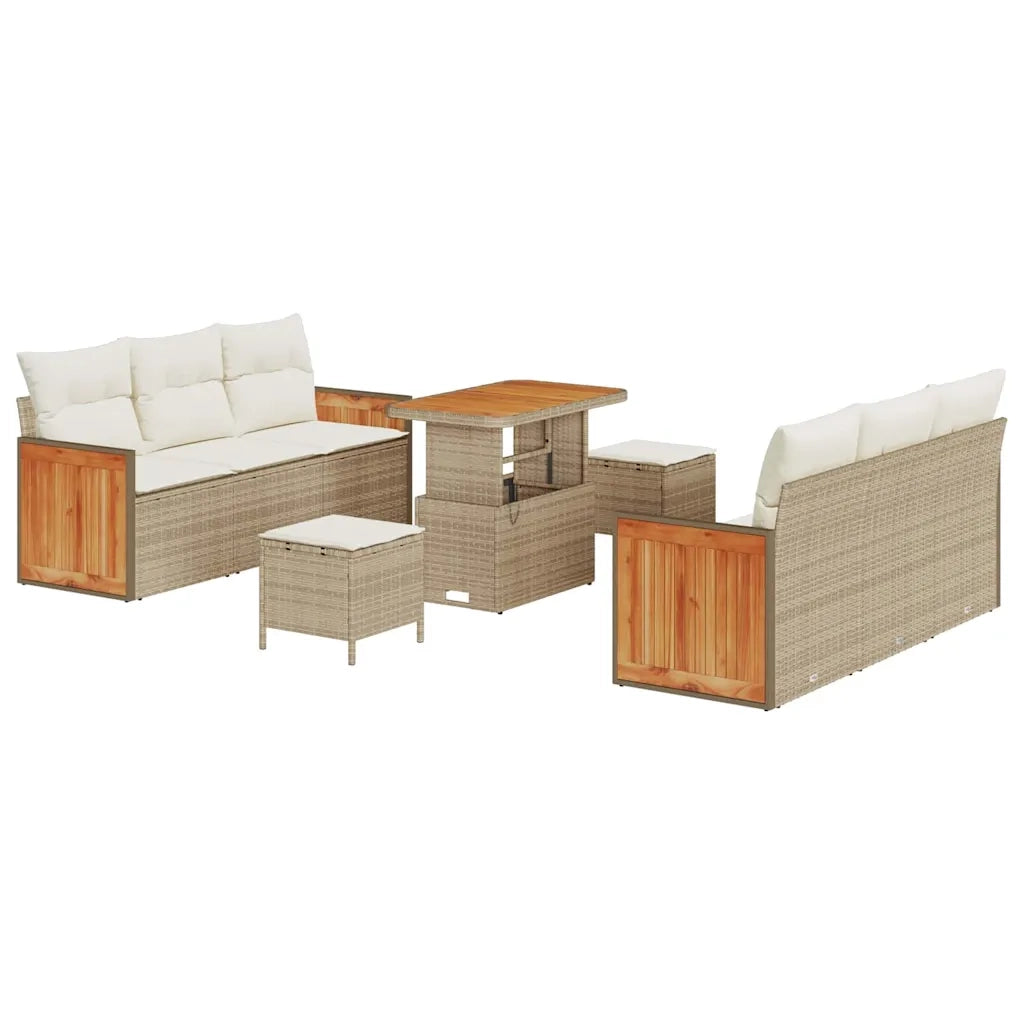 Set Divano da Giardino 11 pcs Beige e Crema polyrattan