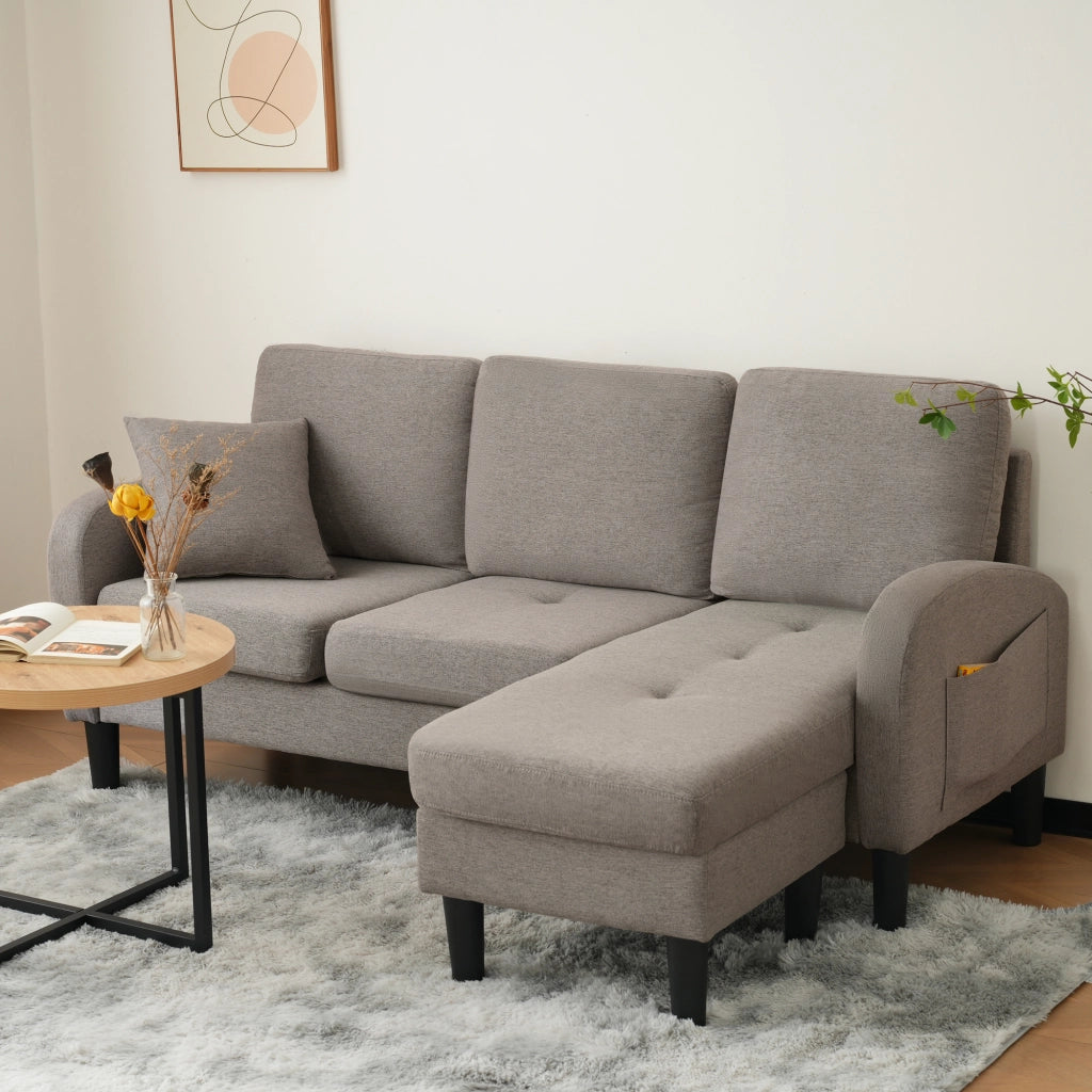 Divano Angolare con Chaise Longue 3 Posti ¨C MINIMAL ¨C Tessuto Cotone, 166x118x77 cm