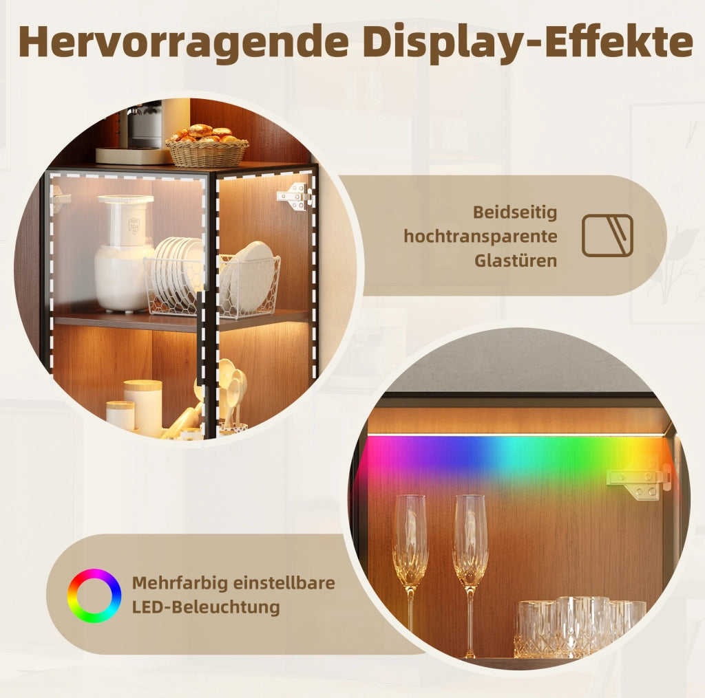 Vetrina alta in MDF effetto noce con LED e ripiani estraibili