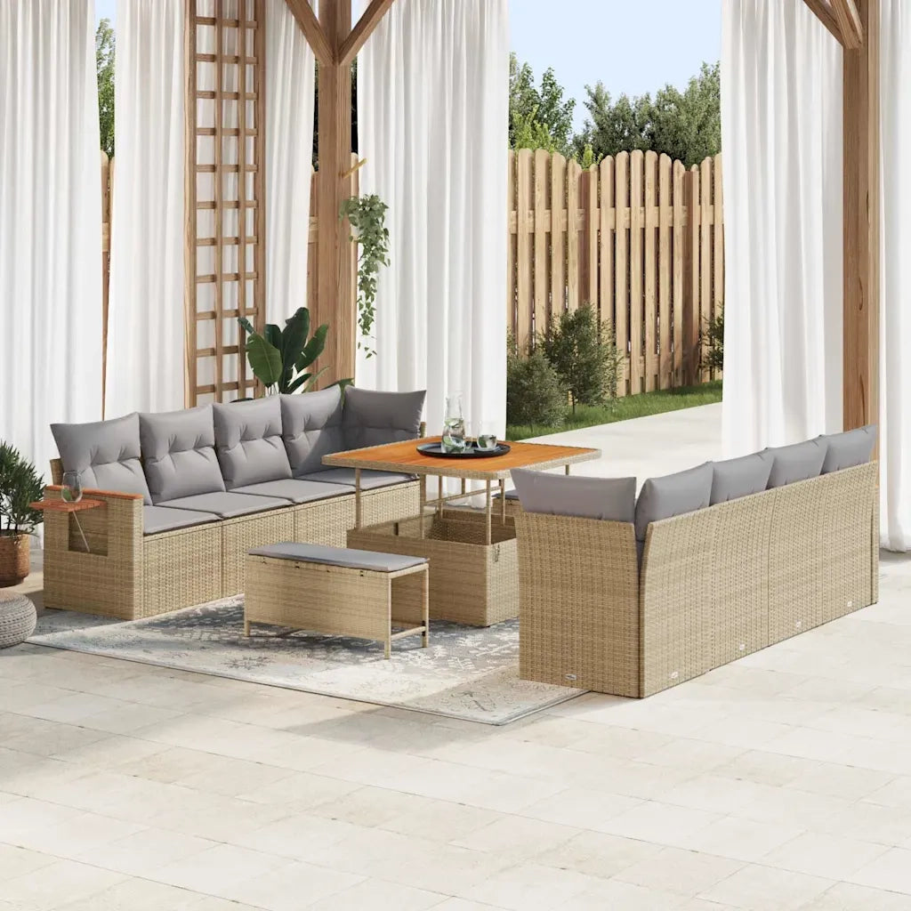 Set Divano da Giardino 12 pcs Beige e Grigio Chiaro polyrattan