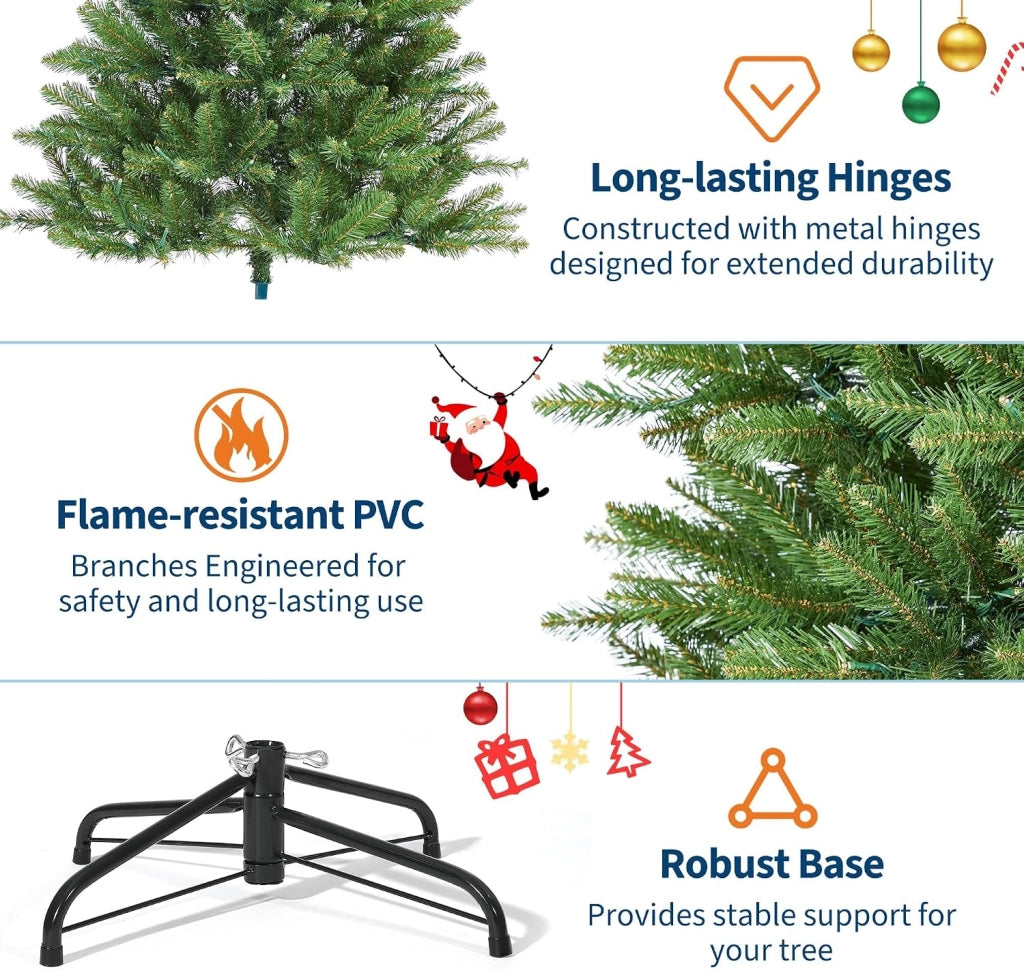 Albero di Natale Innevato 180cm con Luci LED Pigne Mix Realistico PE PVC e Base Metallo