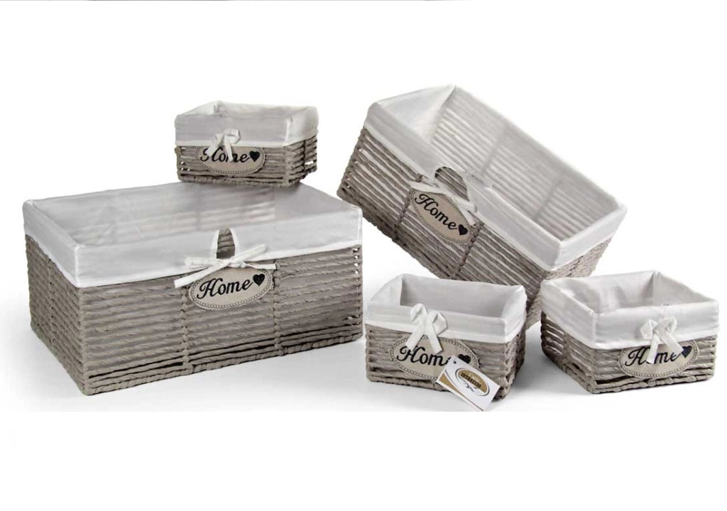 SET 5 CESTE IN TESUTO 44/39/22 CM DI COLORE GRIGIO