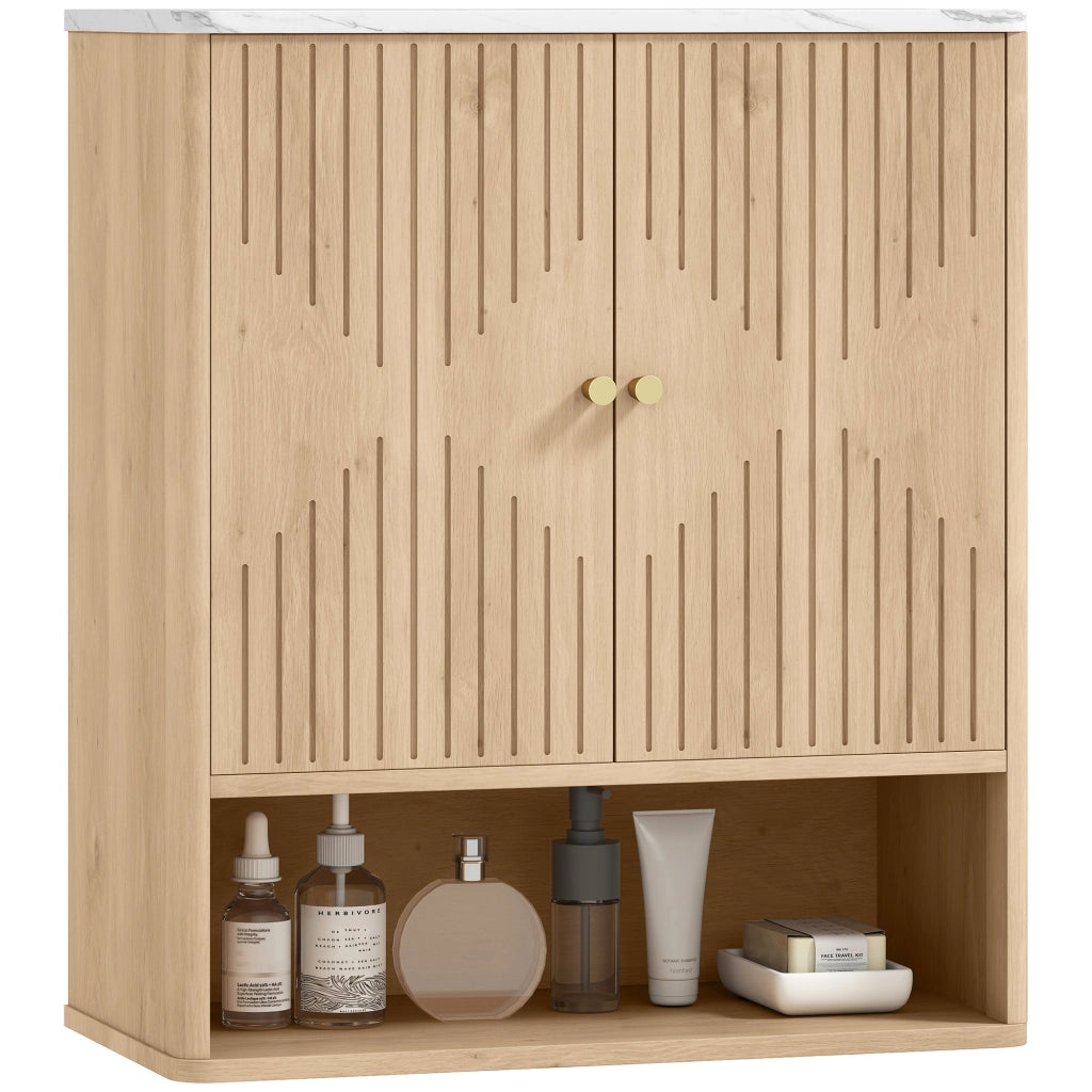 Mobiletto pensile da bagno con ripiano regolabile e vano a giorno, 60 x 18 x 70 cm rovere, salvaspazio moderno per casa