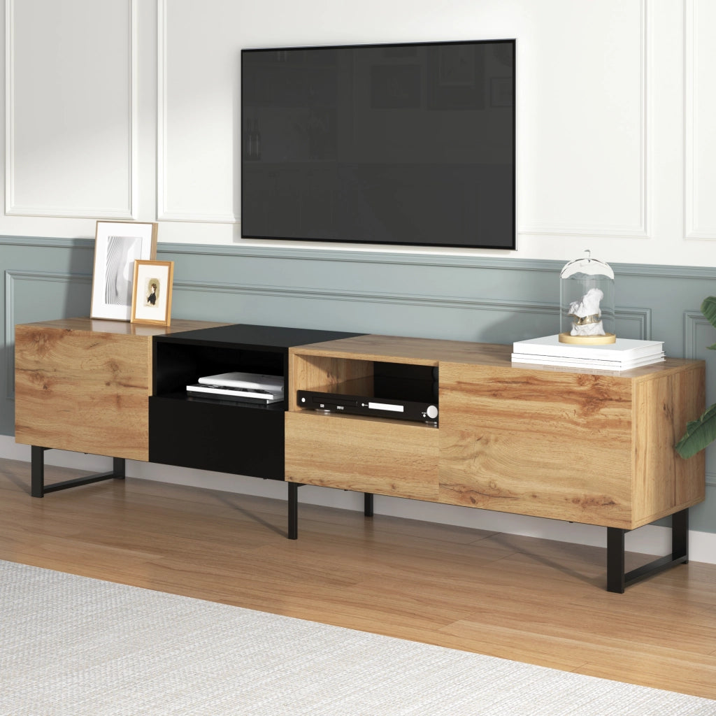 Mobile porta TV moderno nero e legno 190 cm
