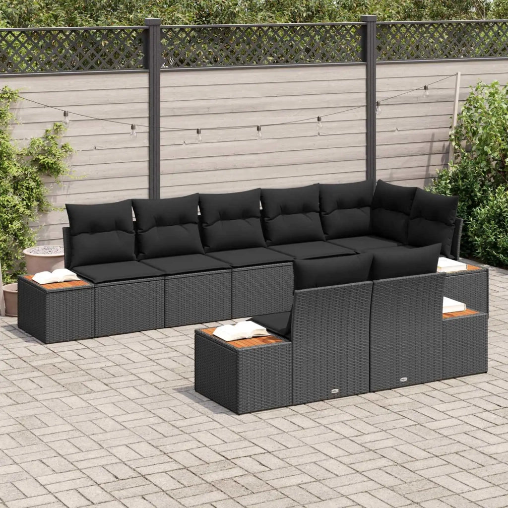 Set Divano da Giardino con cuscino 8 pcs Nero Polyrattan 3356778