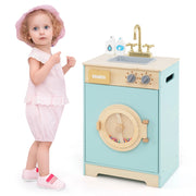Set di gioco lavatrice bambini giocattolo lavatrice detersivo e igienizzante le mani, Giocattolo lavatrice set cucina in legno con lavabo Blu