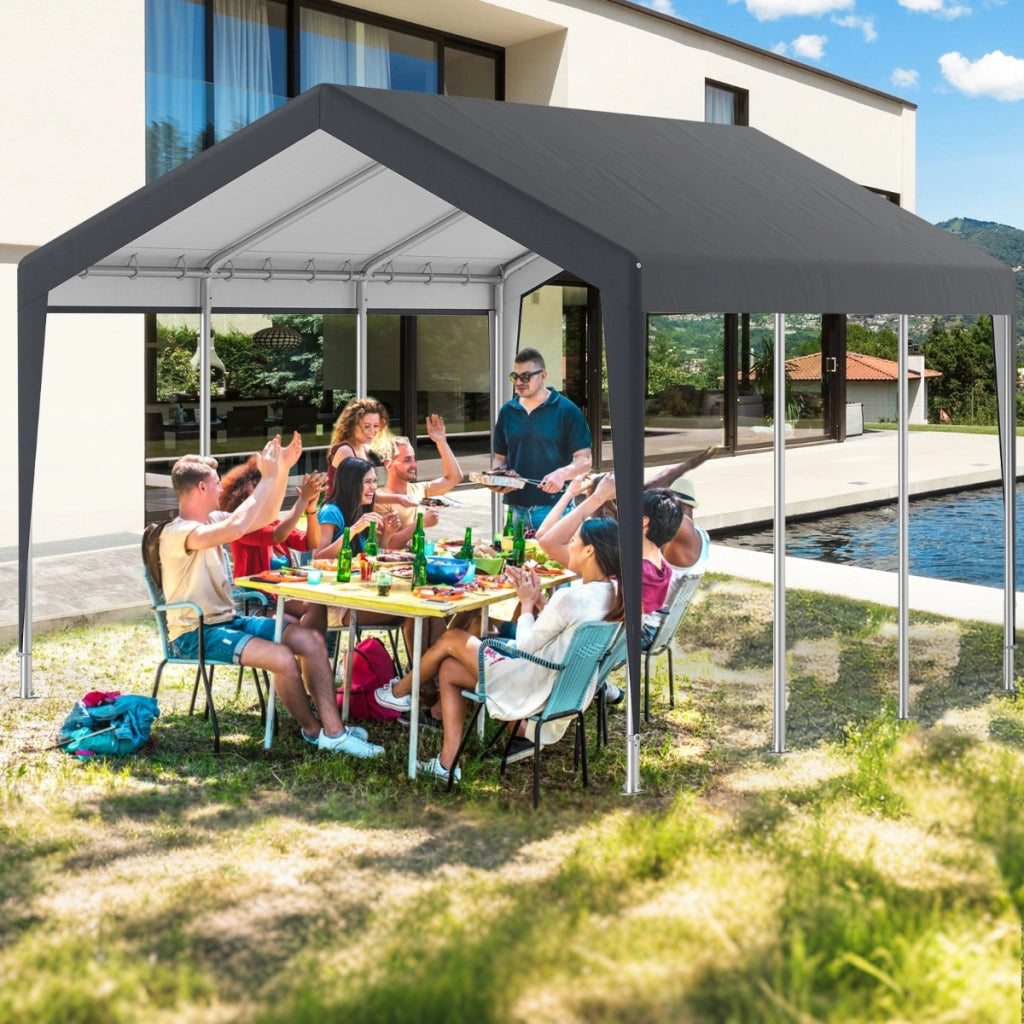Carport auto per esterno 595x300cm con 8 pareti laterali rimovibili porte scorrevoli, Garage portatile per SUV Grigio scuro