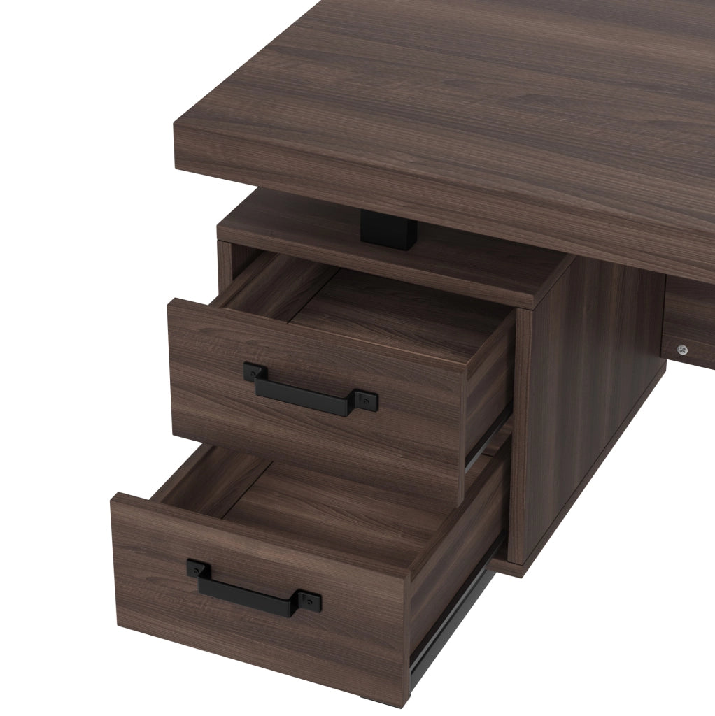 Scrivania da ufficio 135x54 cm con 2 cassetti e vano portadocumenti; MDF marrone
