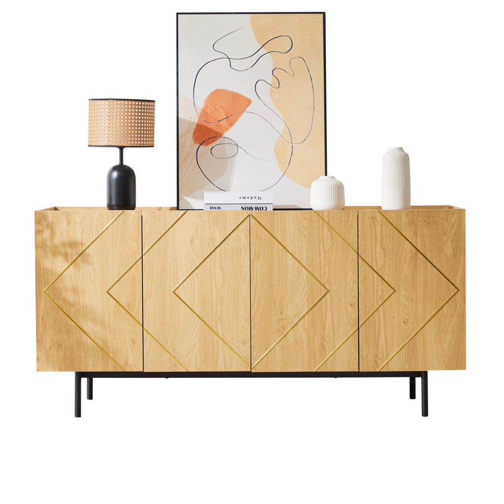 Credenza con 4 ante e ripiani regolabili; con sicura antiribaltamento - per soggiorno - in truciolare - 160×40×78 cm - naturale