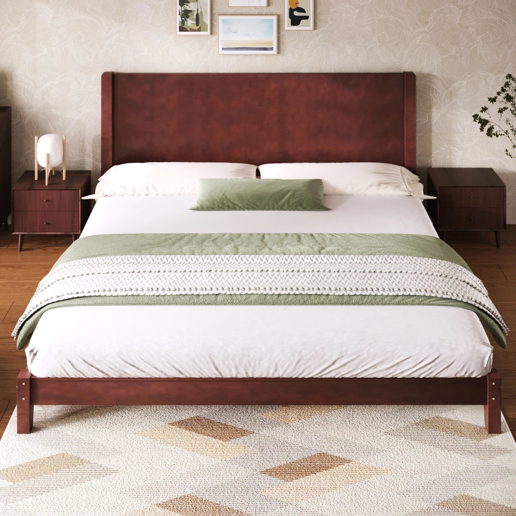 Letto matrimoniale a piattaforma 180 × 200 cm con testiera e rete a doghe marrone in MDF