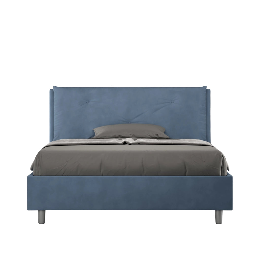 BS COM Letto matrimoniale francese senza rete imbottito 140x200 microfibra blu Large