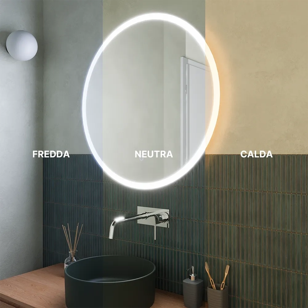 Specchio led Ø 90 cm touch screen luce calda/fredda | Beam