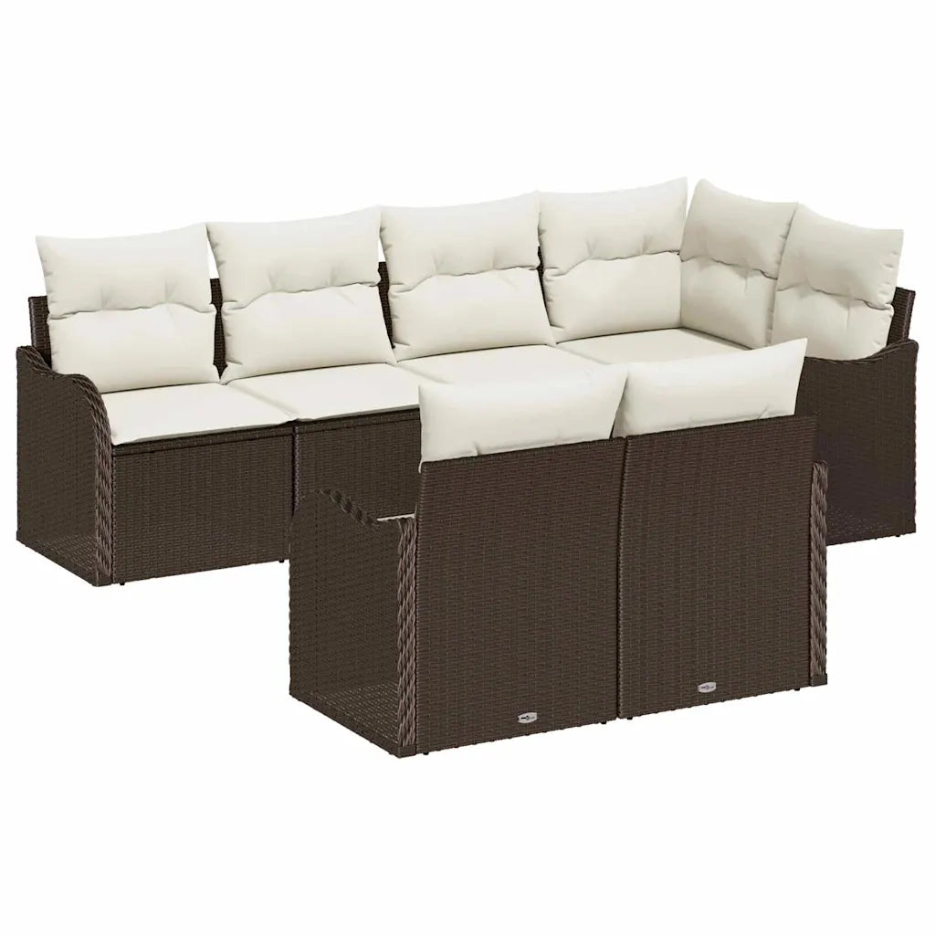 Set Divano da Giardino con cuscino 7 pcs Marrone Poly Rattan