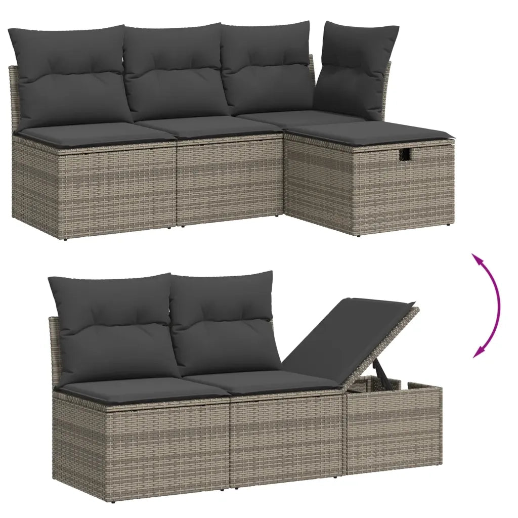 Set Divano da Giardino 5 pz | Set Salotto da Giardino con Cuscini Grigio in Polyrattan
