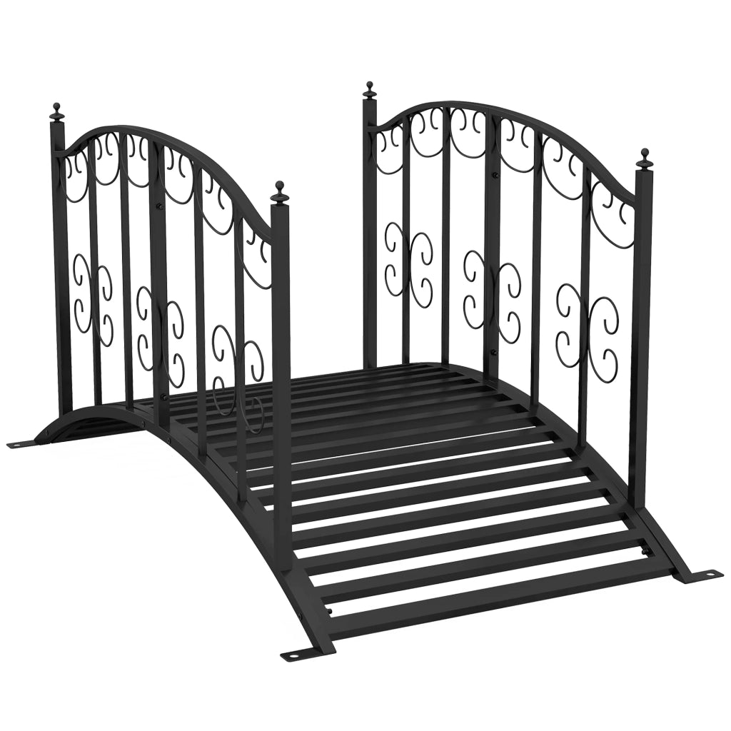 Ponte da giardino curvo con parapetto 119 x 67 x 70 cm attraversamento sicuro ornamenti decorativi vintage in acciaio nero 21_0003992