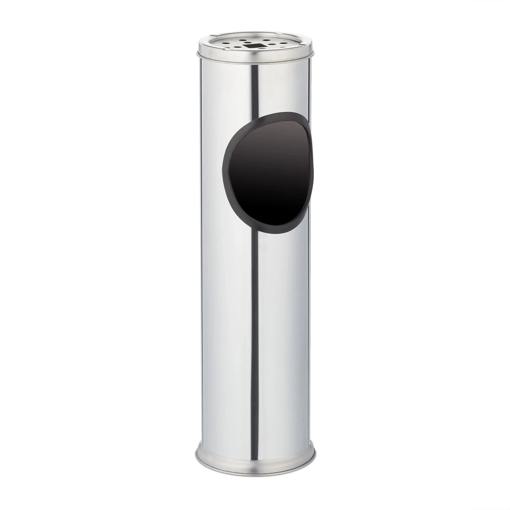 Posacenere da terra 2 in 1 con cestino integrato giardino terrazza 105 x 30 x 30 cm in acciaio inox argentato 13_0004133