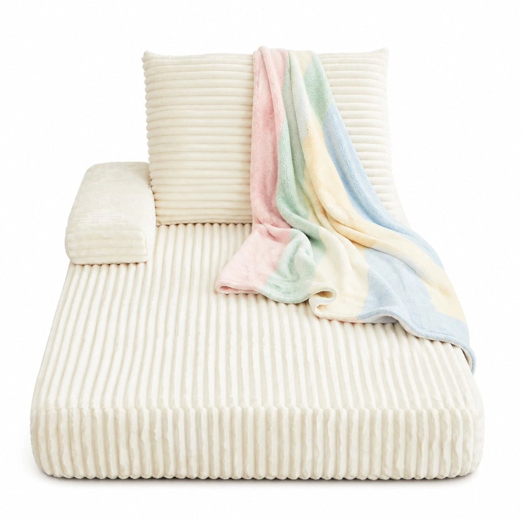 Divano modulare 211,5x106,5x48 cm in tessuto a coste beige con braccioli mobili