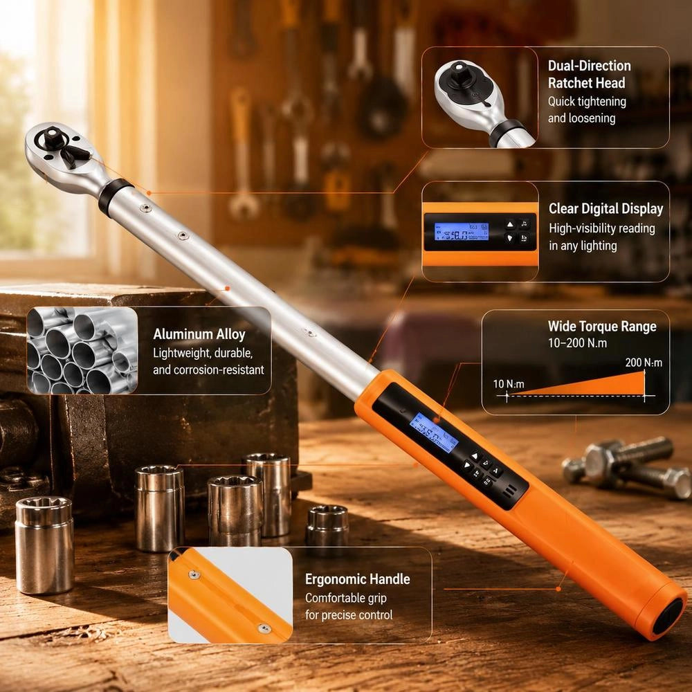 Torque Wrench 34–340 Nm, Torque Wrench For Bicycles, Motorcycles & Cars, ± 2% Accuracy, Torque Wrench Set, 72-tooth Ratchet Head