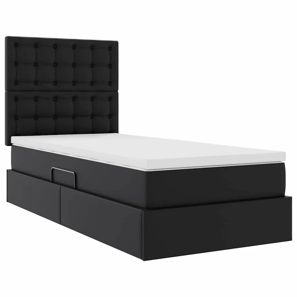 Letto con contenitore e LED Nero 90 x 190 cm Pelle Sintetica