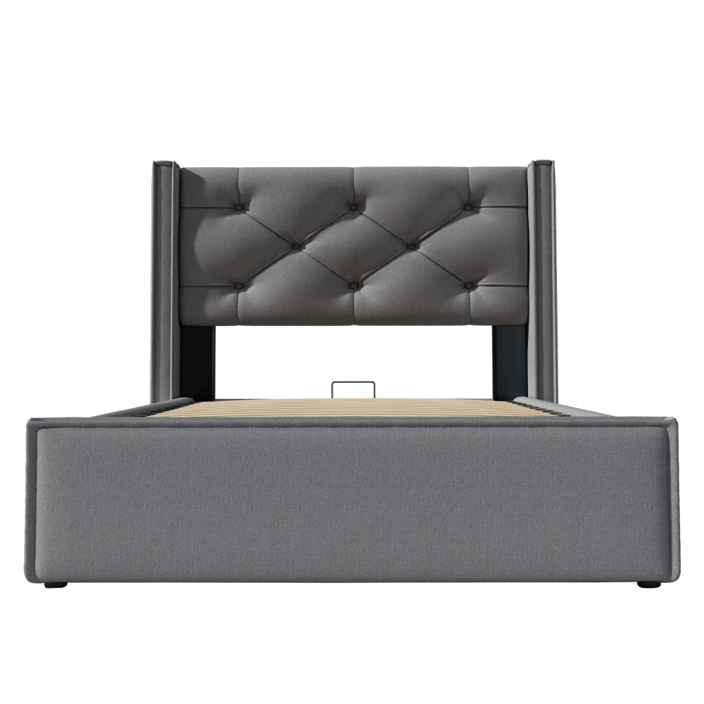 Letto imbottito grigio 90x200 cm con contenitore