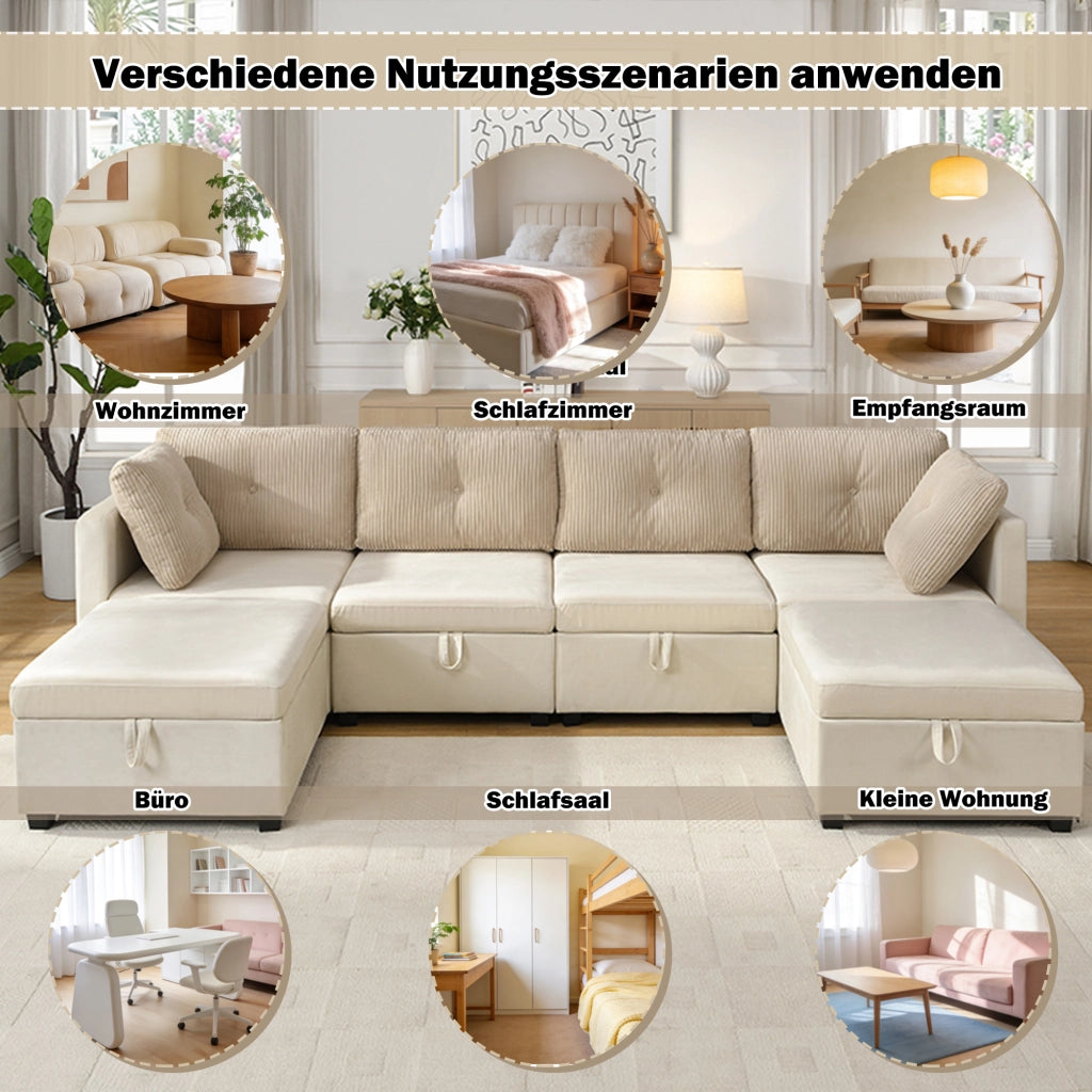 Divano Modulare a U con Contenitore; Beige