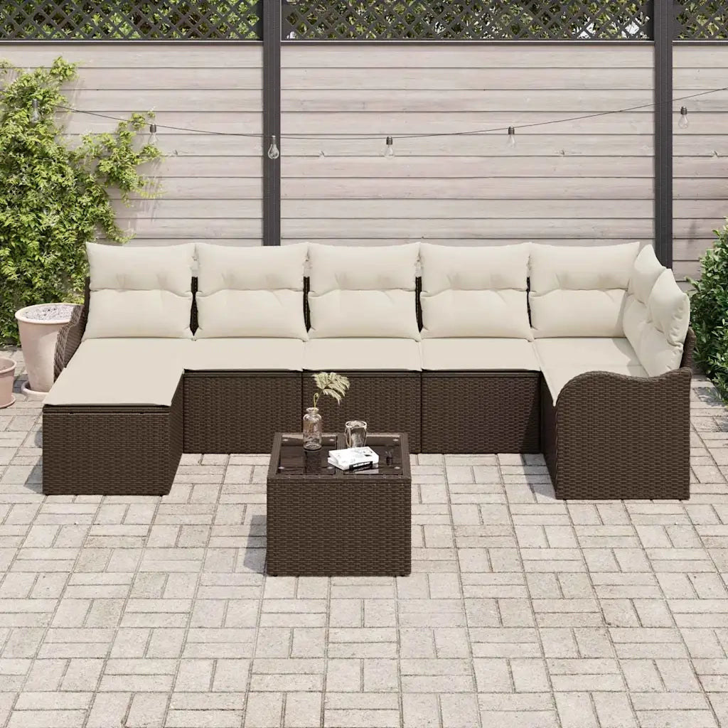 Set Divano da Giardino 8 pcs Marrone e bianco Poly Rattan