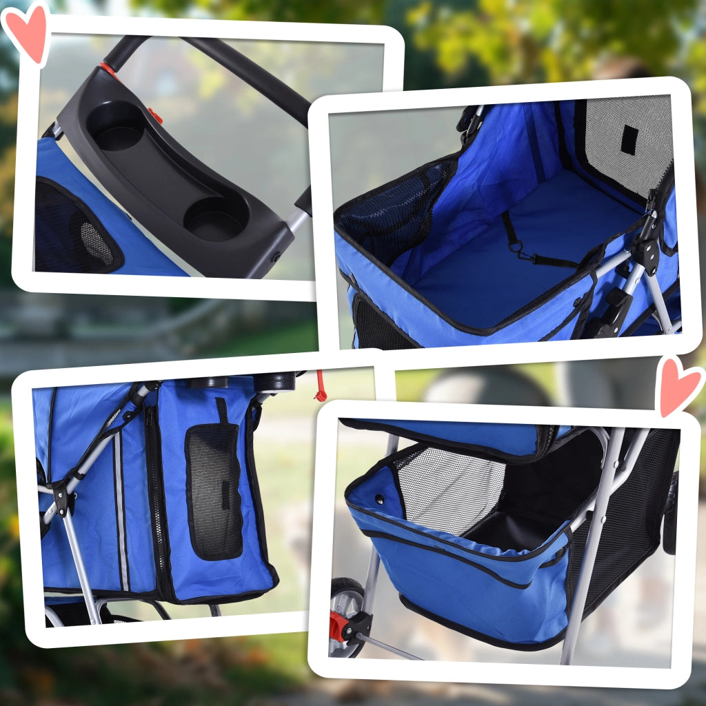 Carrello per cani pieghevole e leggero, blu, ideale per escursioni