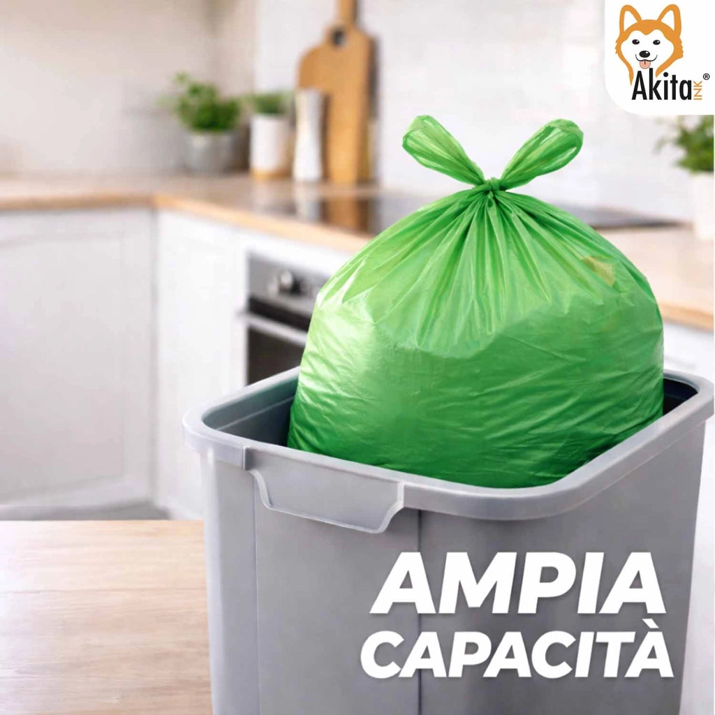 Akitaink Sacchi Spazzatura 40x55 cm Verdi 180 Pz con Manici