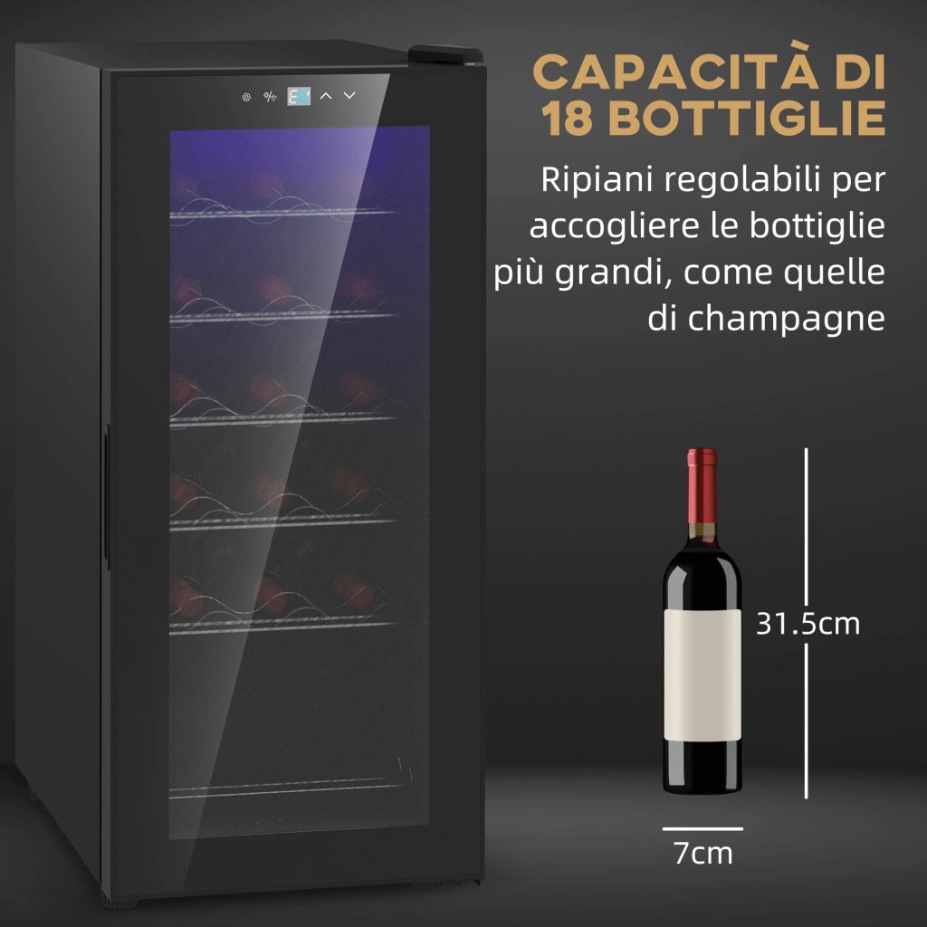 Cantinetta Frigorifero 18 Bottiglie di Vino Display e Luce LED e Controllo Temperatura