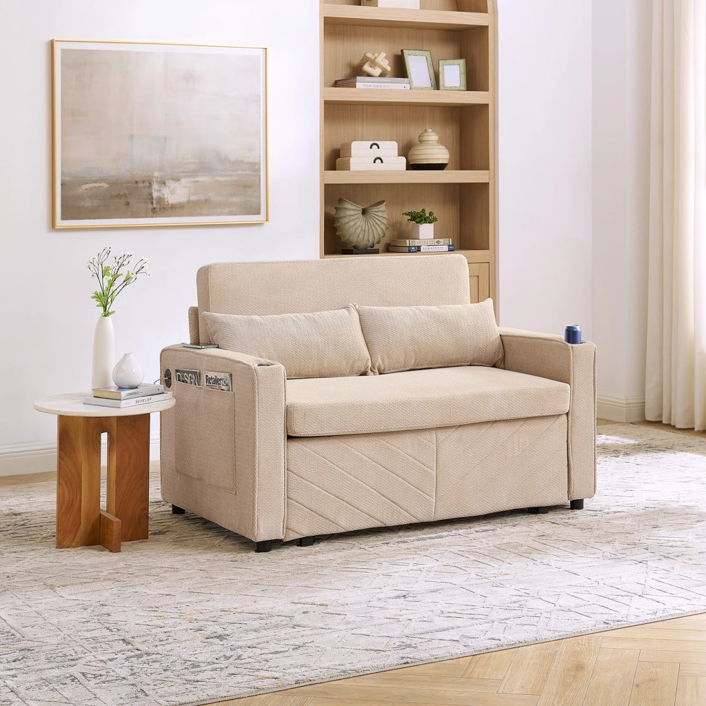 Divano Letto 2 Posti con USB ¨C MINIMAL ¨C Beige, Trasformabile