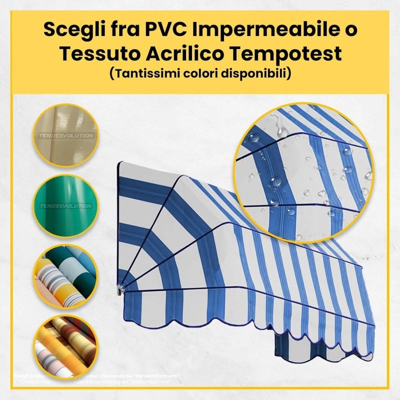 Tenda Sole Cappottina 4 Raggi, Tessuto Tempotest Parà Turchese 77, Larghezza 1,50 x Sporgenza 1, UV-Resistente, Impermeabile - Giardino, Balcone
