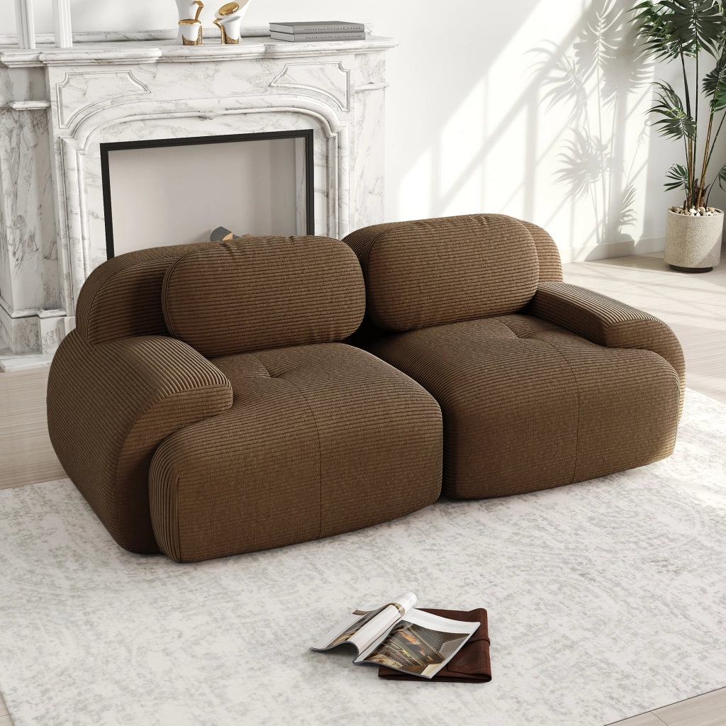 Divano 2 Posti in Velluto a Coste Modulare con Braccioli ¨C MINIMAL ¨C Marrone