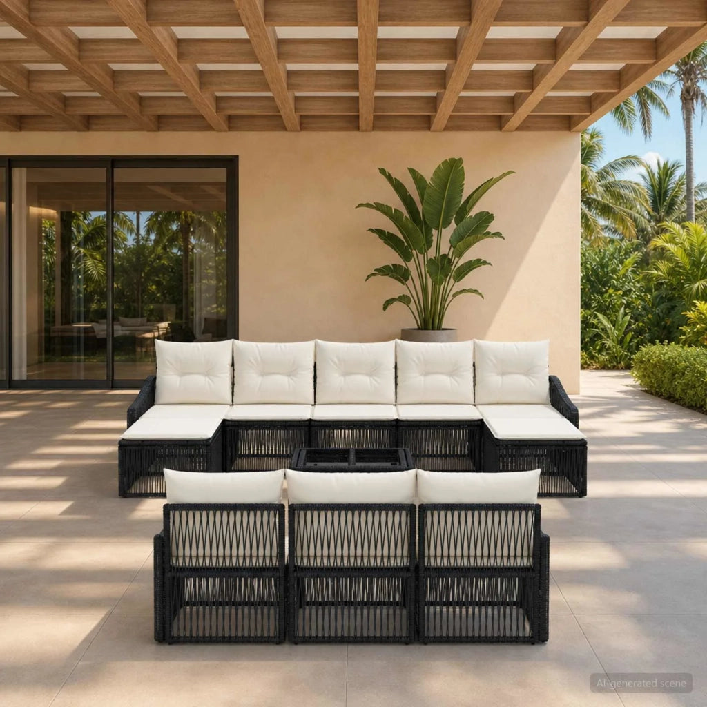 Set Divano da Giardino 11 pz Nero polyrattan 3436129